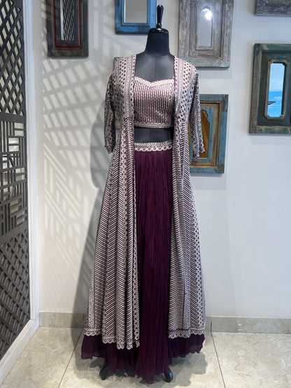 Wine Skirt and Embroidered Jacket Set