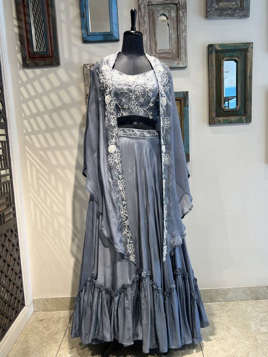 Grey Skirt with Cape Set