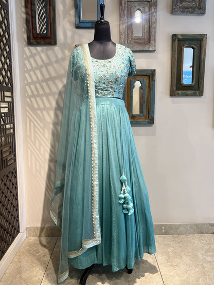 Blue Sequence Work Lehanga