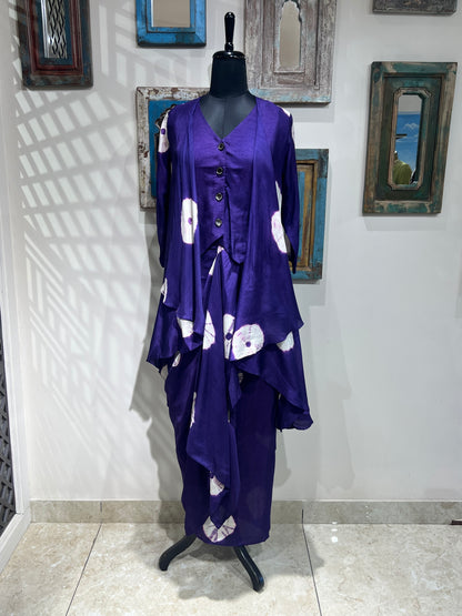 Purple Tie and Dye Pleated Skirt and Cape Indo Western