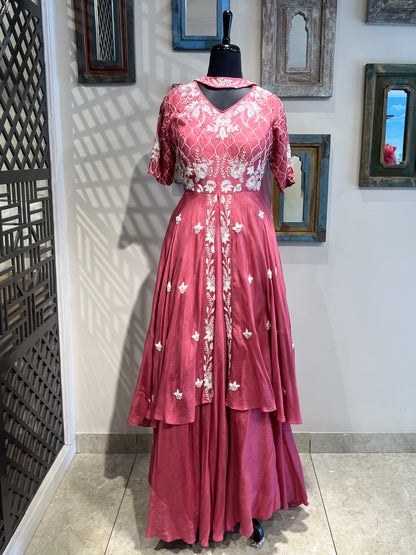 Peach Hand Work Indo Western