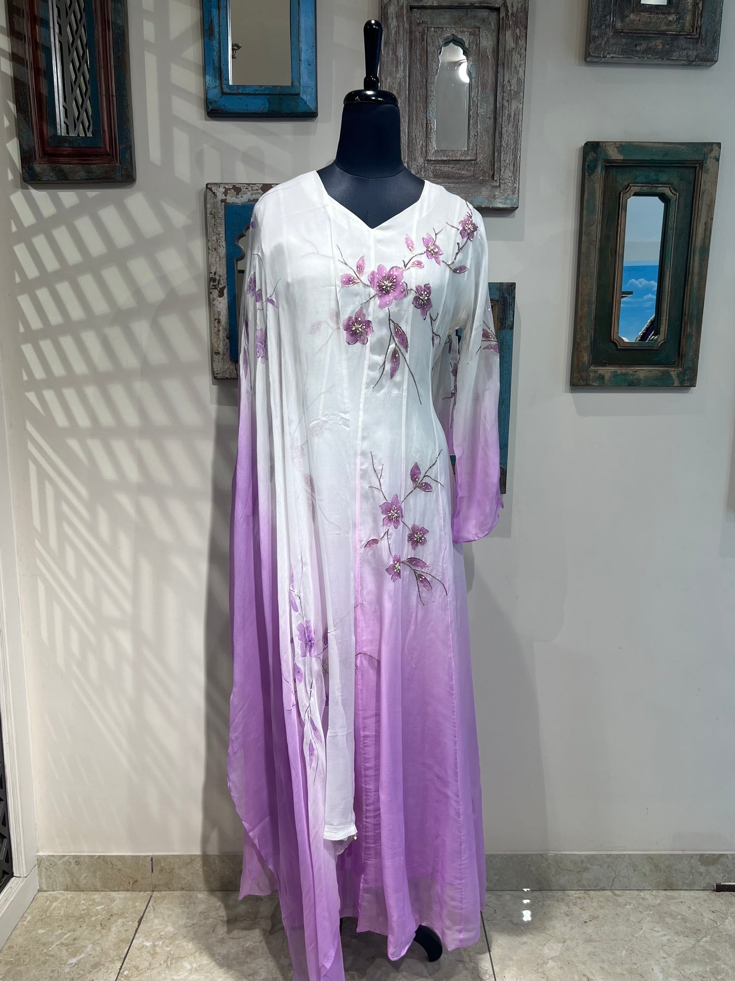 Ombre Dyed with Hand Painted Gown