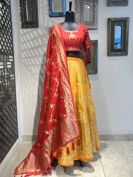 Yellow Banarsi Weaved Lehanga