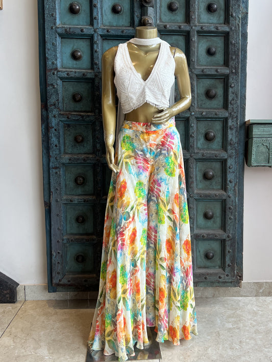 Printed Palazzo with Hand Work Sleeveless Blouse
