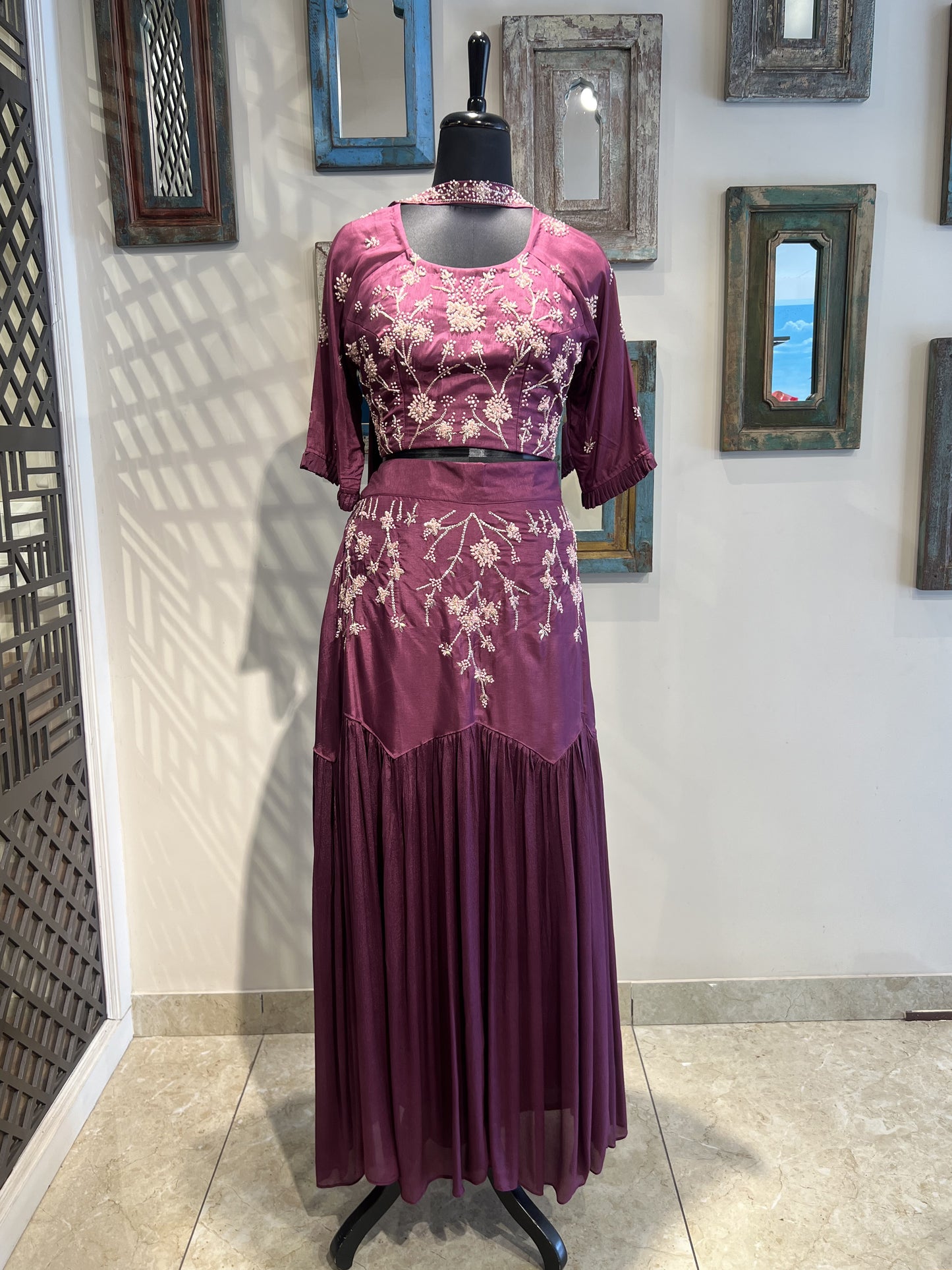 Wine Embellished Work Indo Western