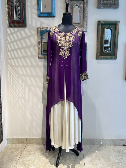 Purple Georgette Double Layer Gown