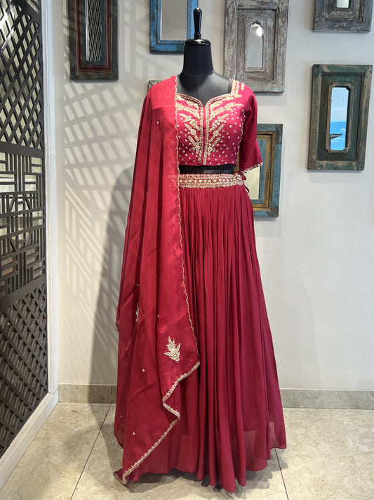 Maroon Hand Work Lehanga