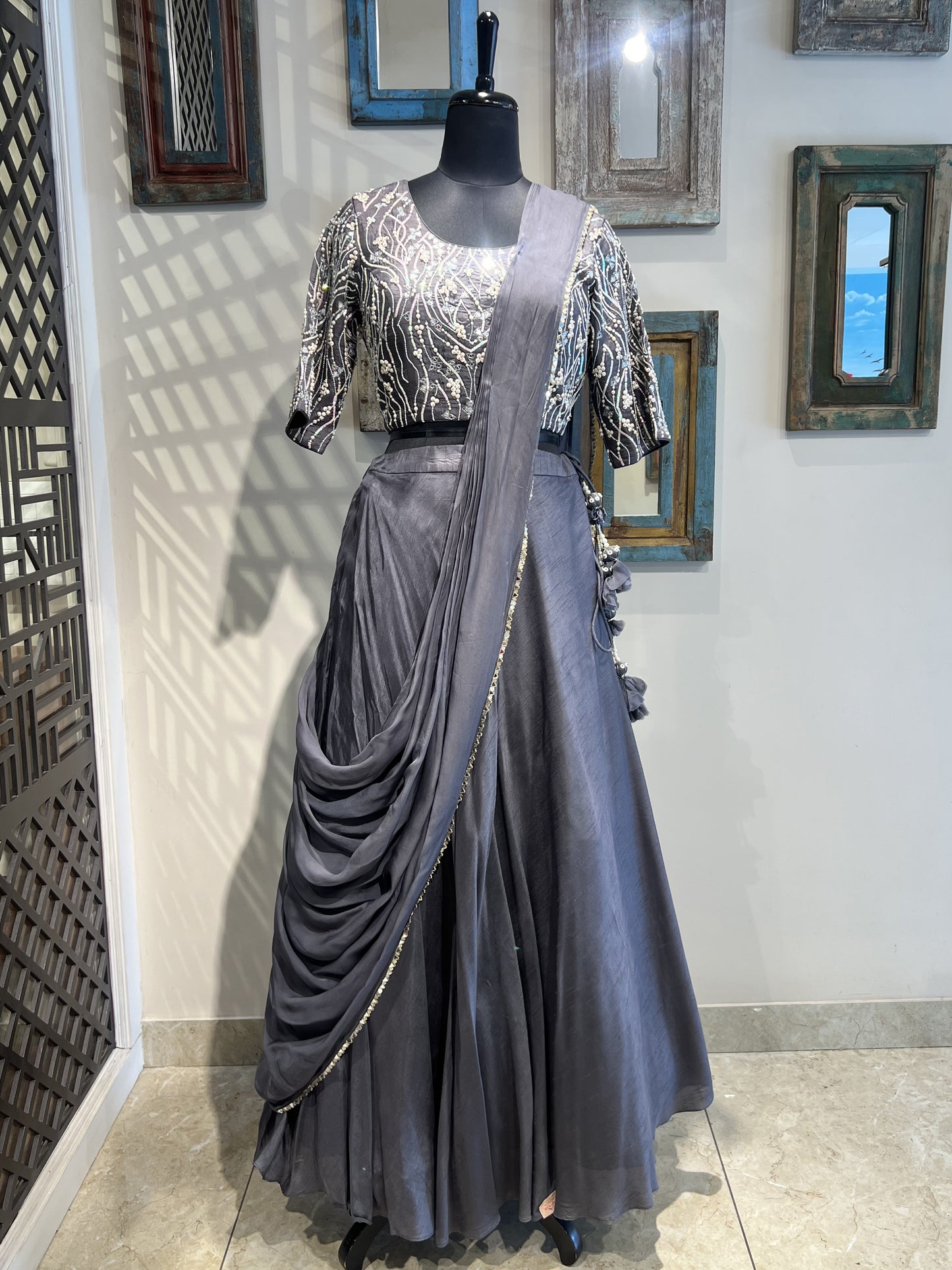 Grey Drape Lehanga