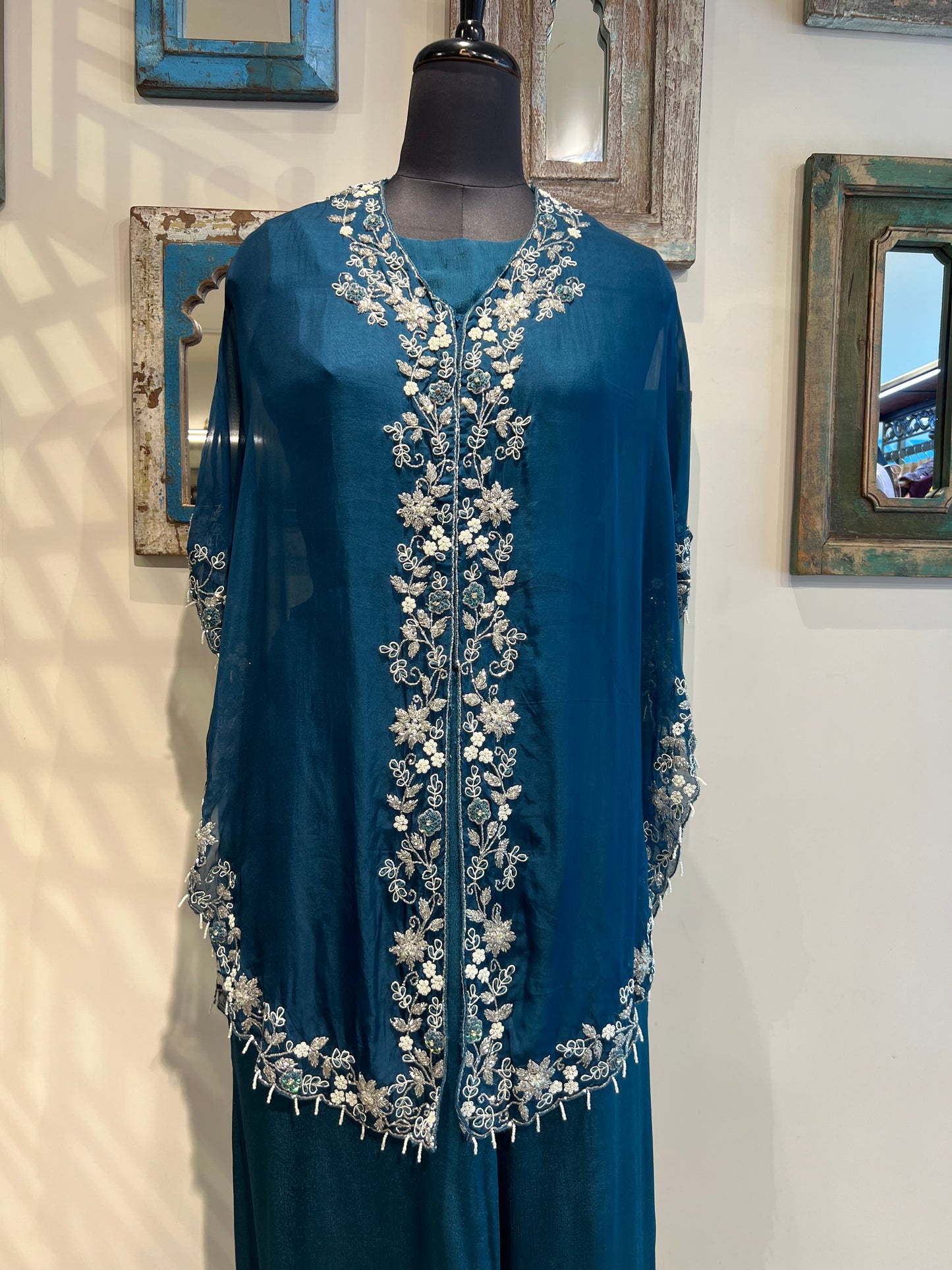 Blue Palazzo with Organza Cape