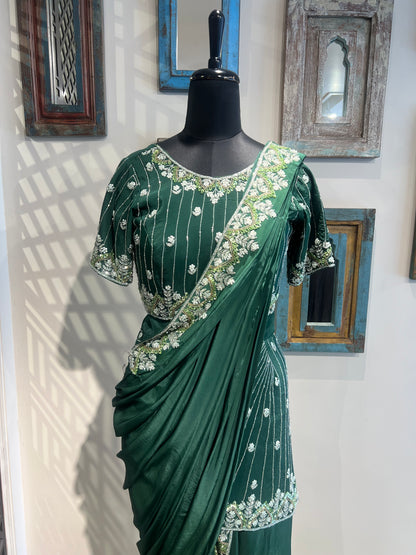 Bottle Green Draped Indo Western