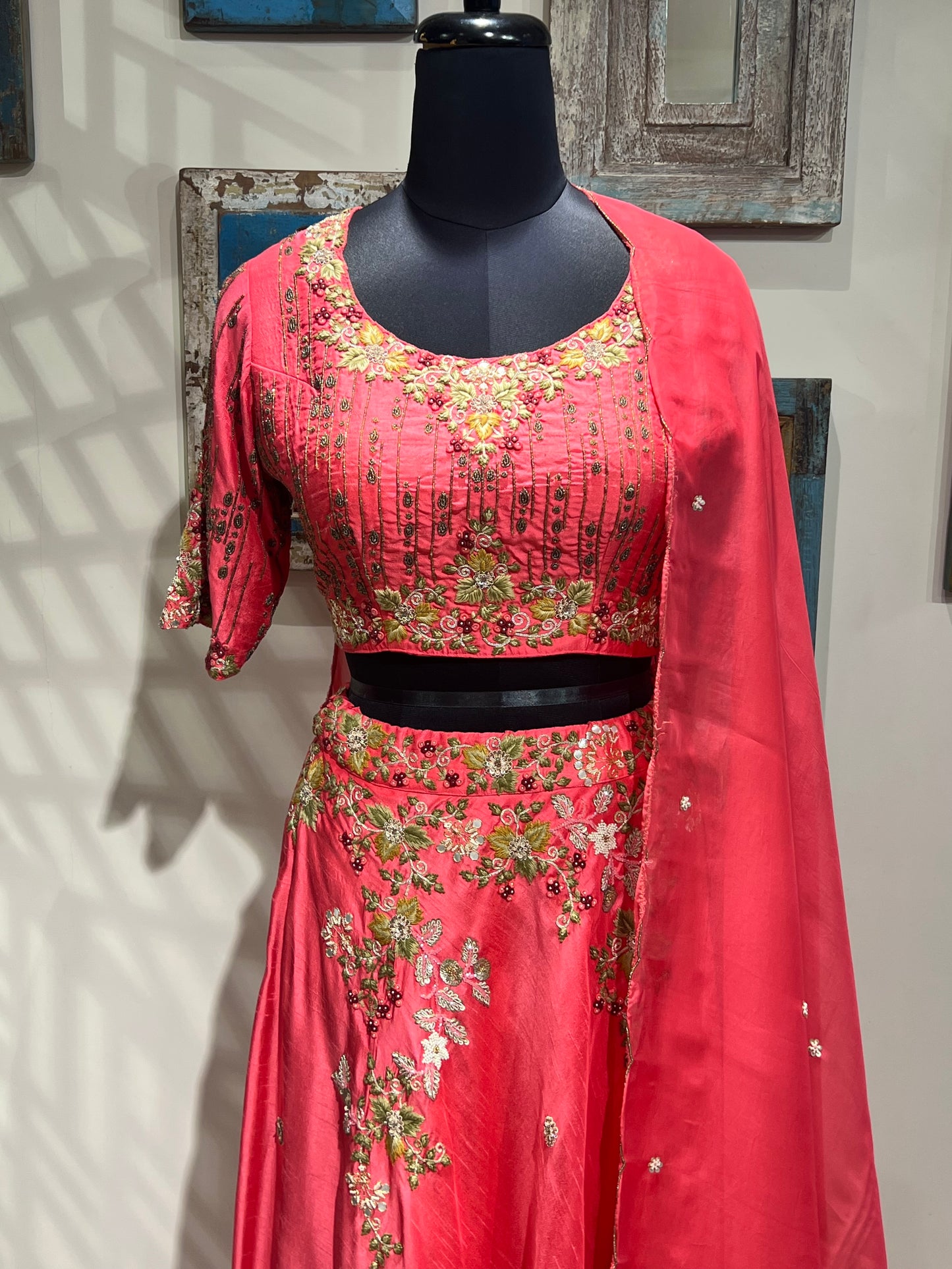 Peach Embellished Hand Work Lehanga