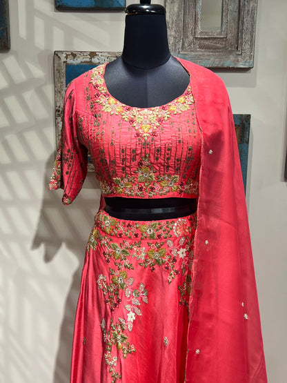 Peach Embellished Hand Work Lehanga