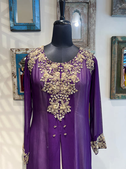 Purple Georgette Double Layer Gown