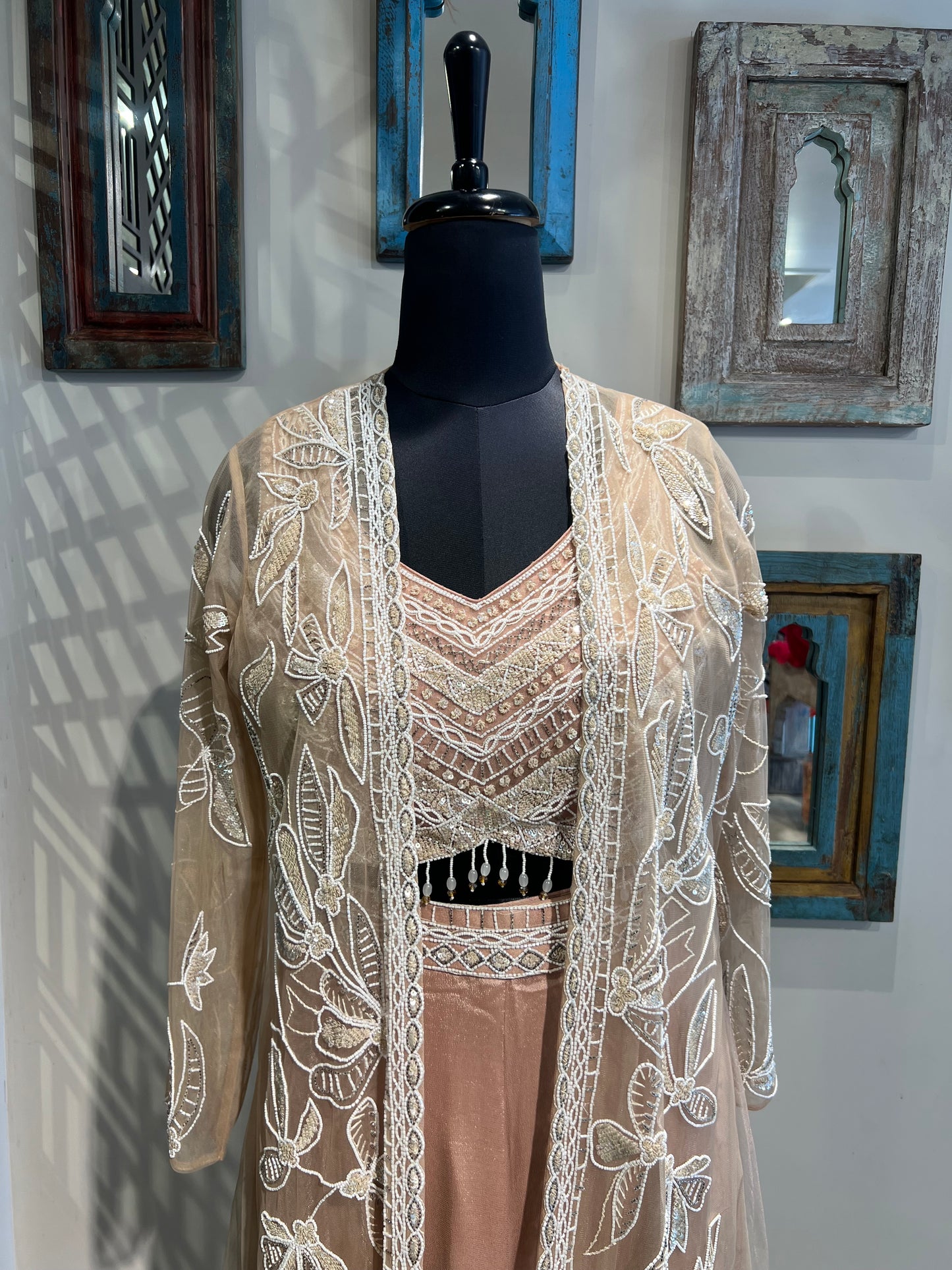 Peach Indo Western Embellished with Pearl and Sequence Work