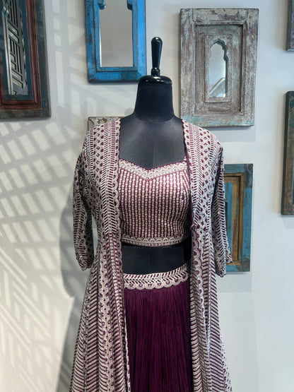 Wine Skirt and Embroidered Jacket Set