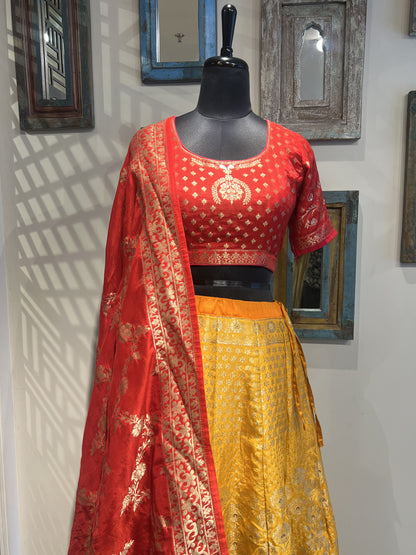 Yellow Banarsi Weaved Lehanga