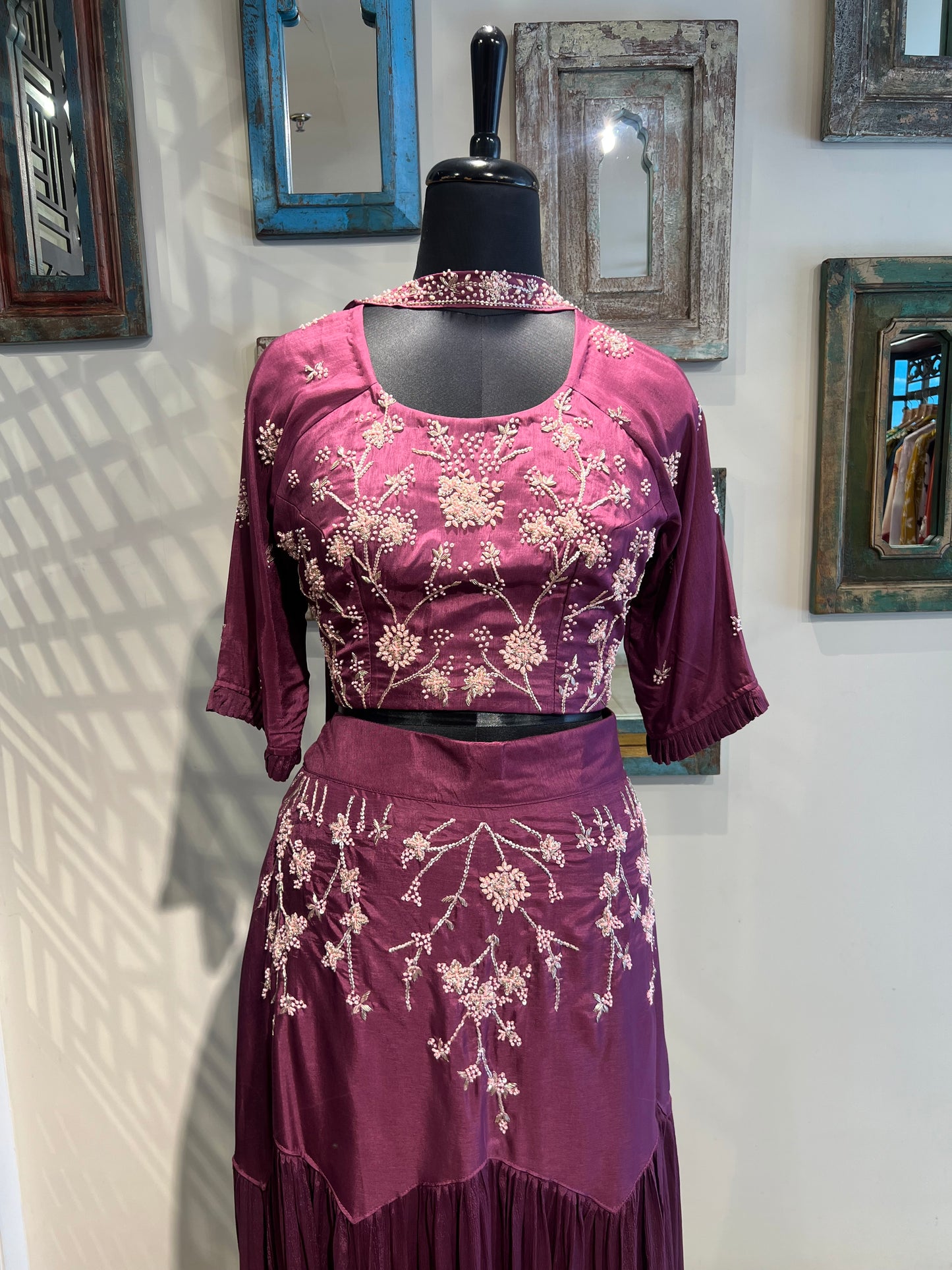 Wine Embellished Work Indo Western