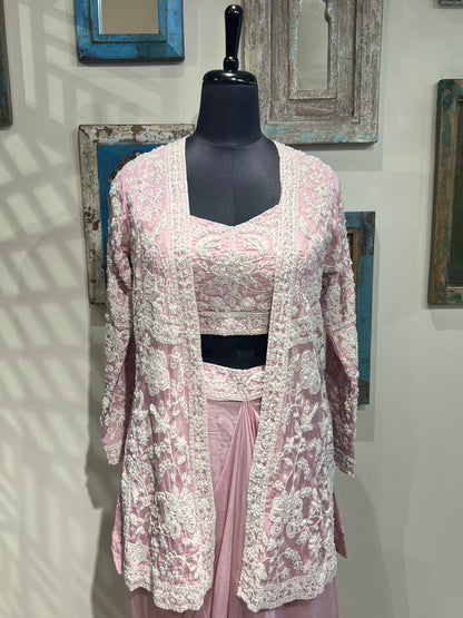 Baby Pink Embroidered Indo Western