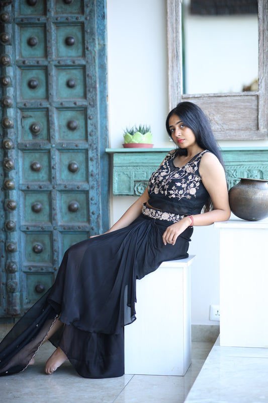 Black Zardozi Work Indo Western