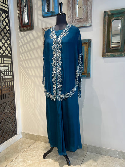 Blue Palazzo with Organza Cape