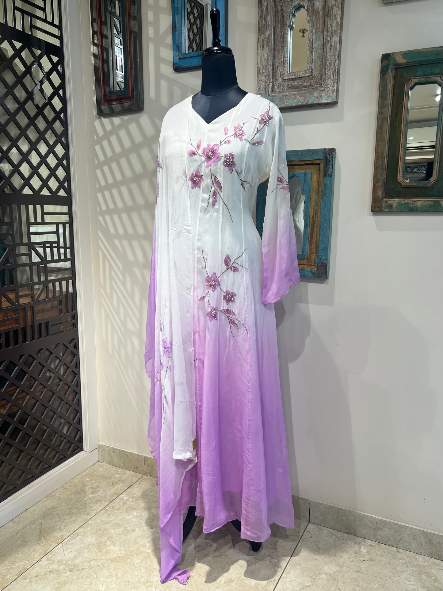 Ombre Dyed with Hand Painted Gown