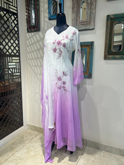 Ombre Dyed with Hand Painted Gown
