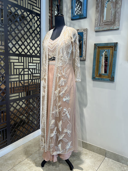 Peach Indo Western Embellished with Pearl and Sequence Work