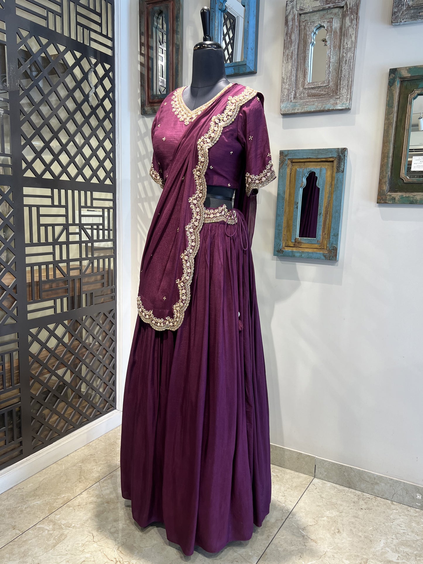 Wine Embellished Work Lehanga