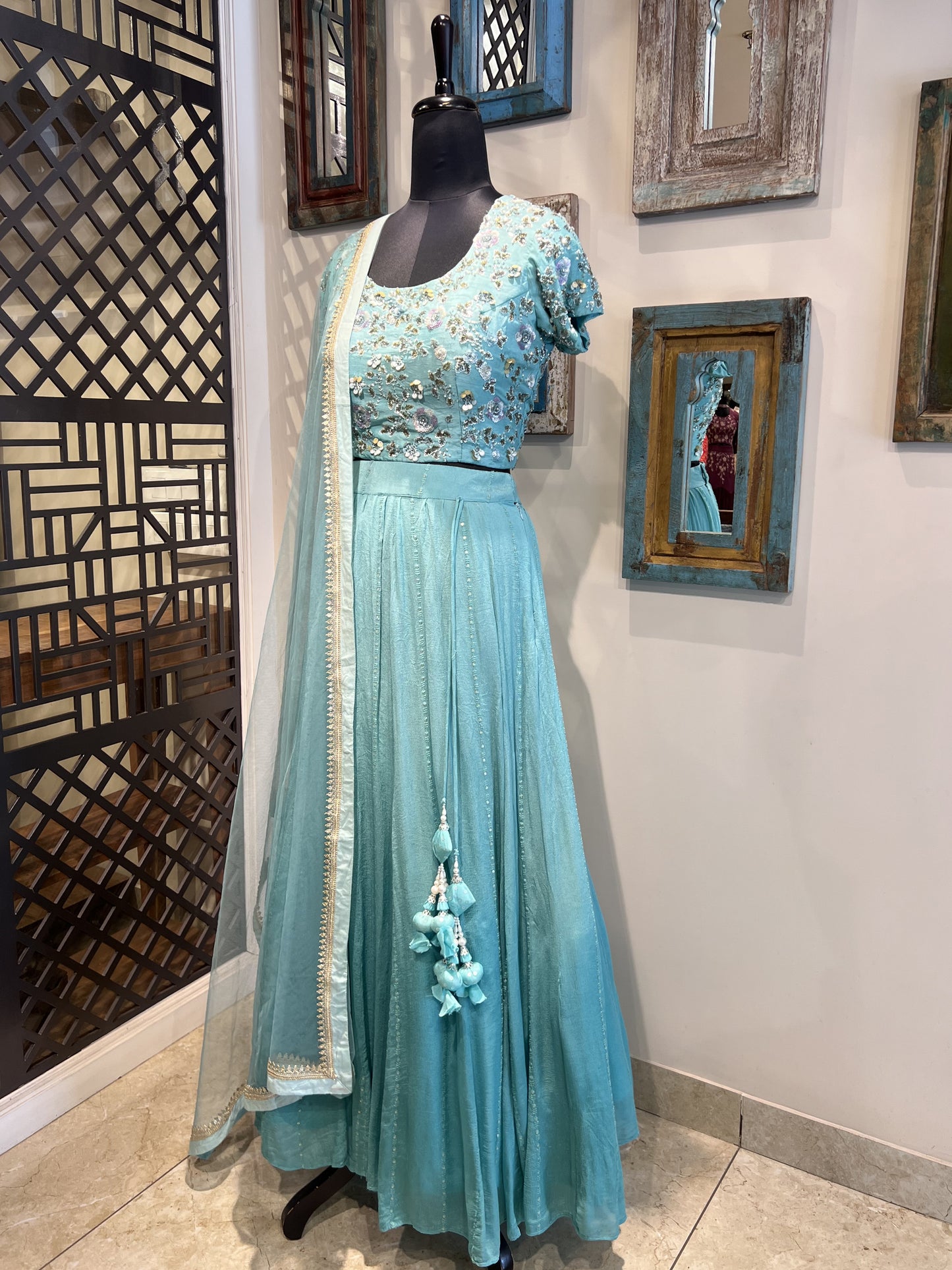 Blue Sequence Work Lehanga