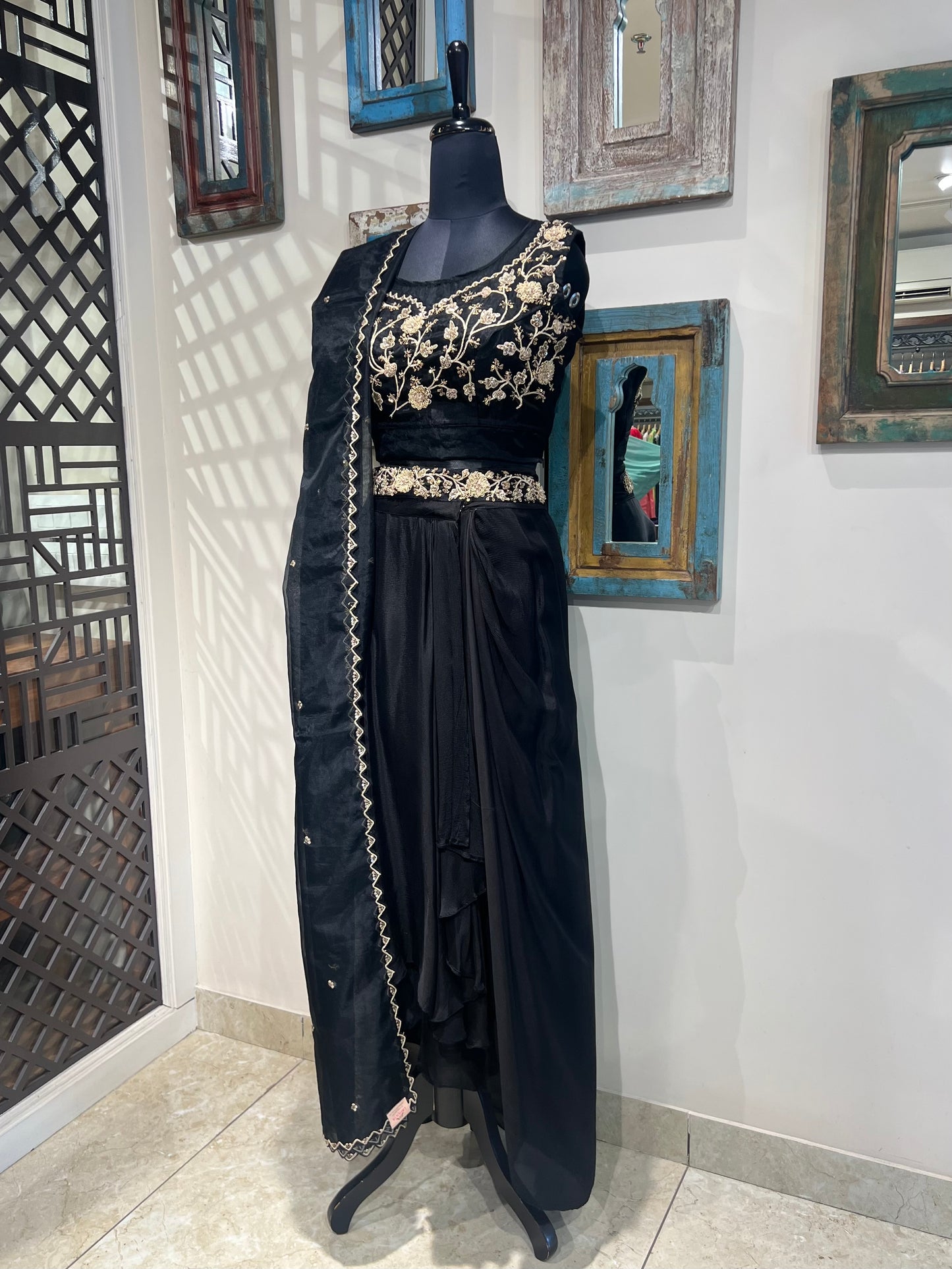 Black Zardozi Work Indo Western