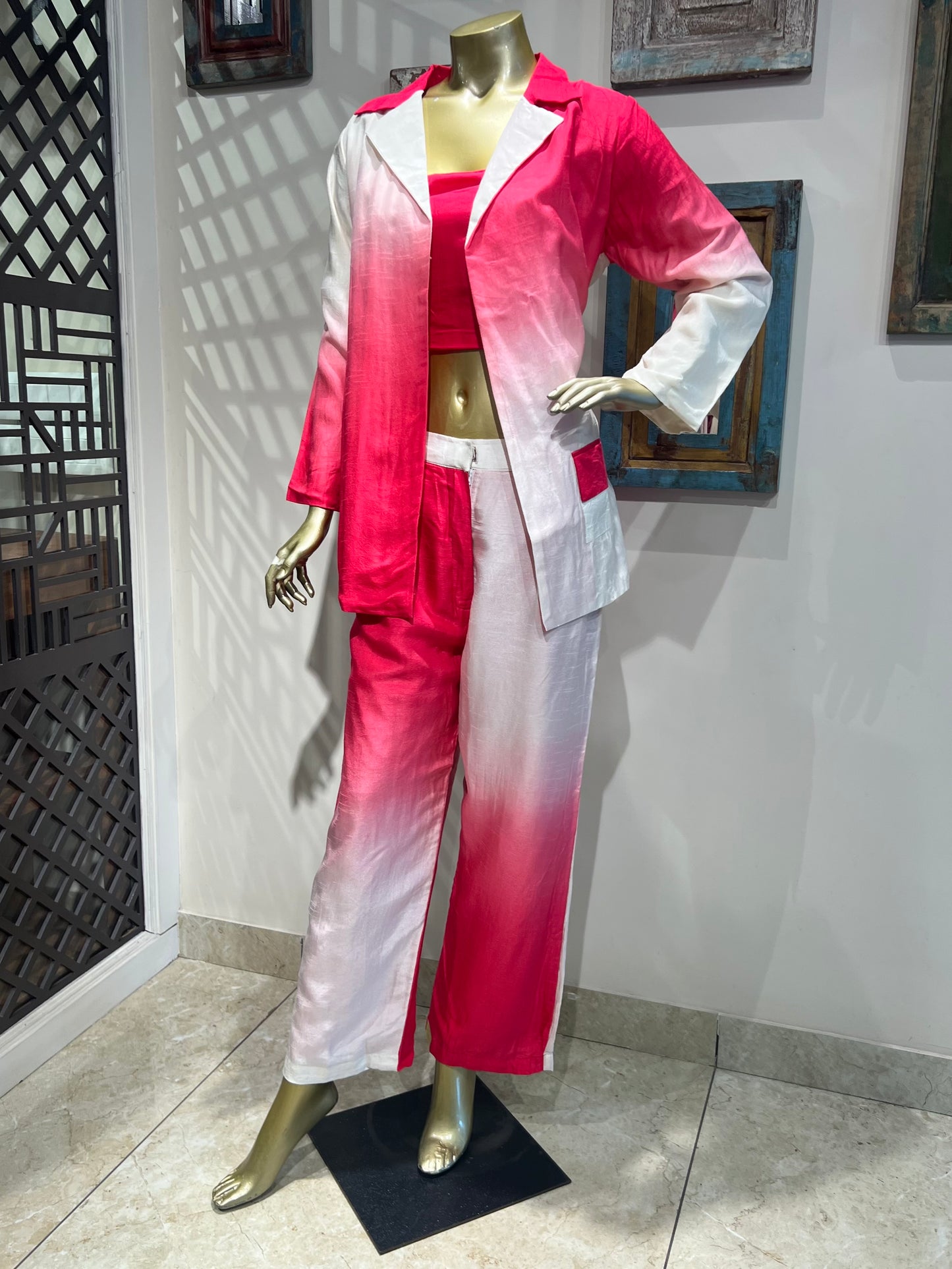 Red Ombre Dyed Pant Suit