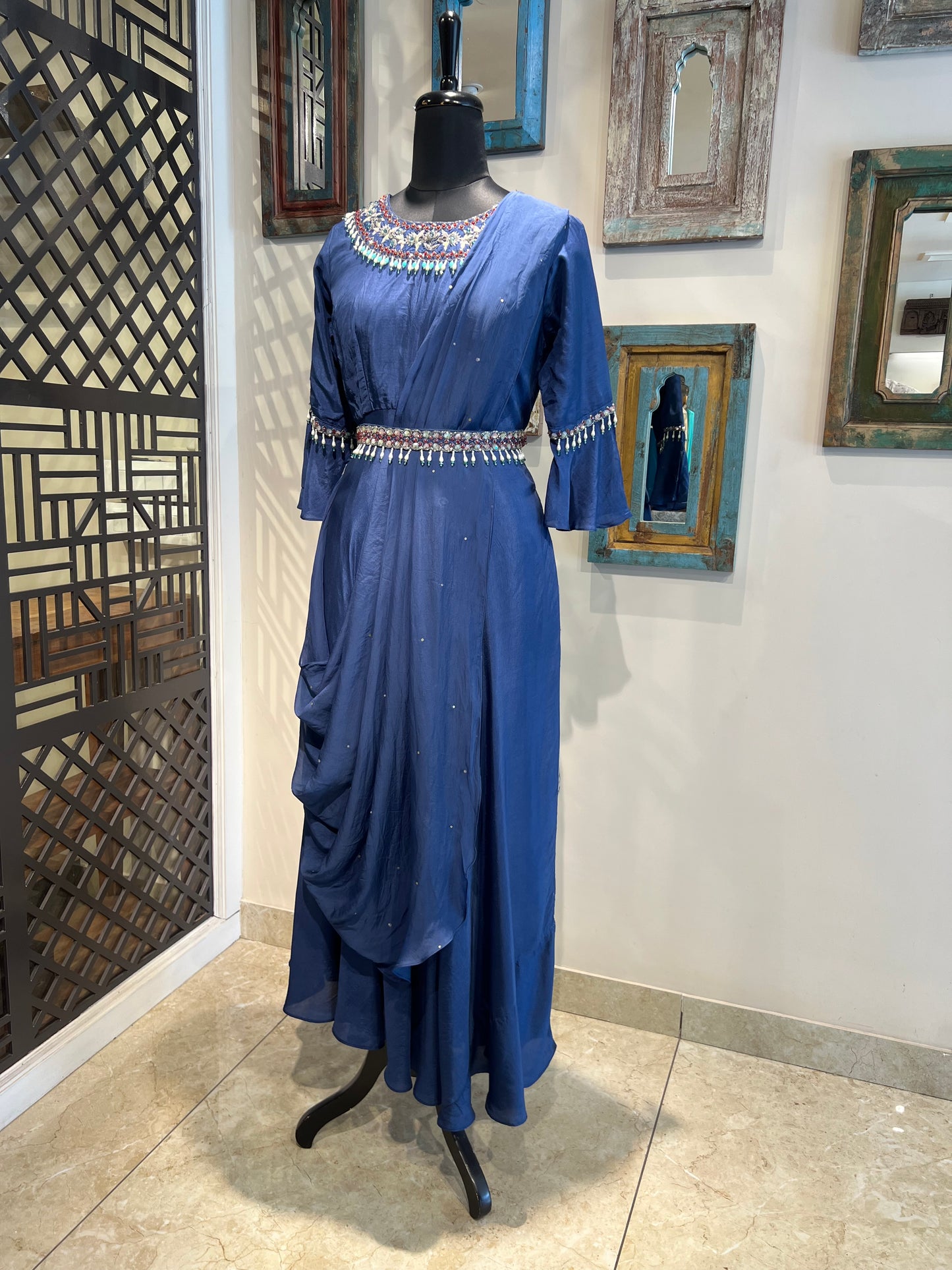 Ink Blue Drape Gown