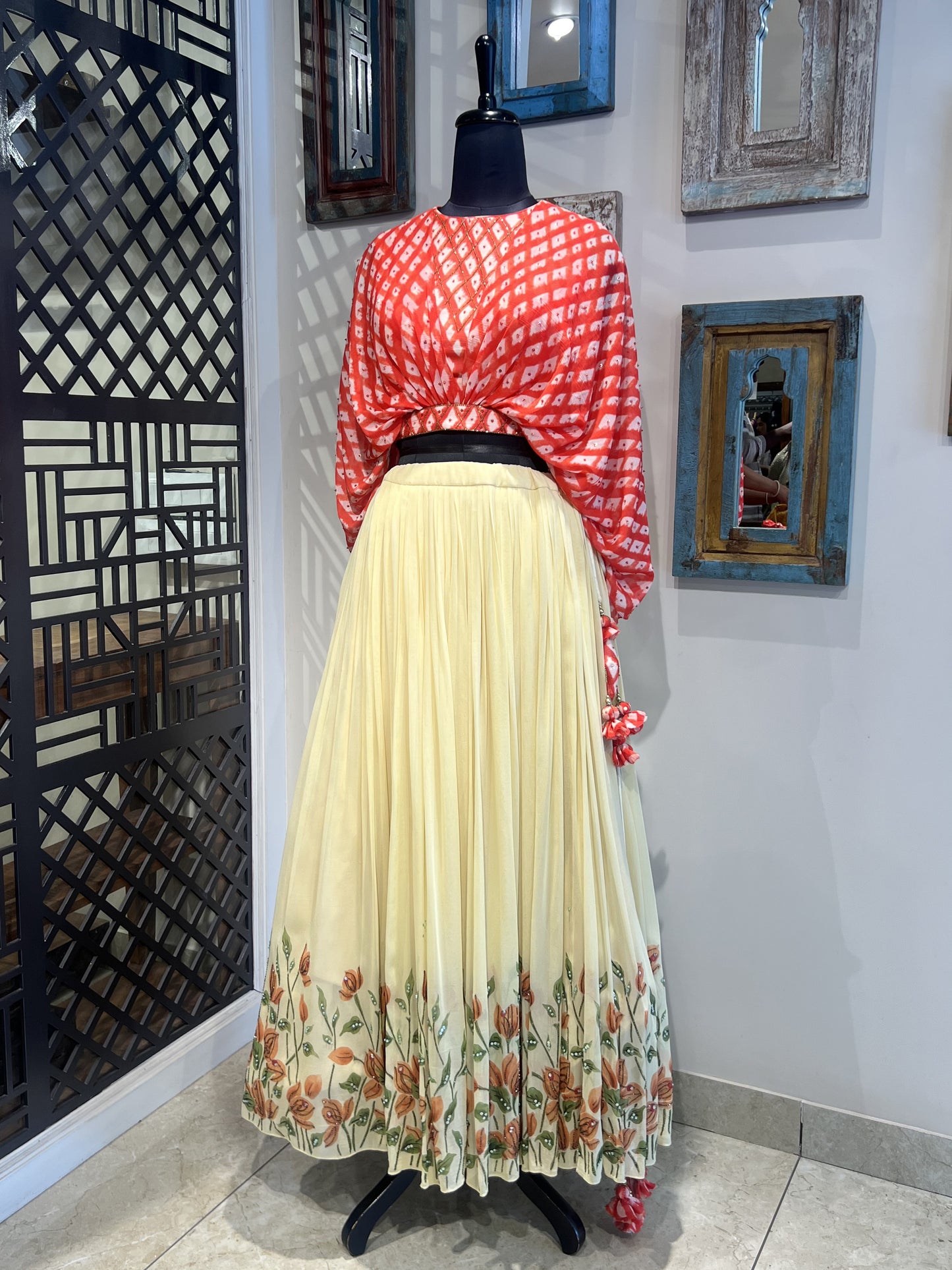 Hand Painted Skirt Blouse Set