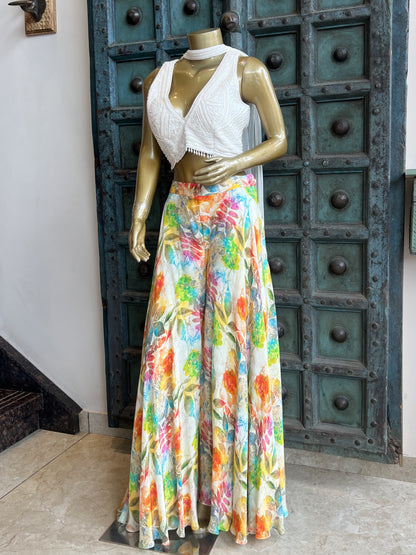 Printed Palazzo with Hand Work Sleeveless Blouse