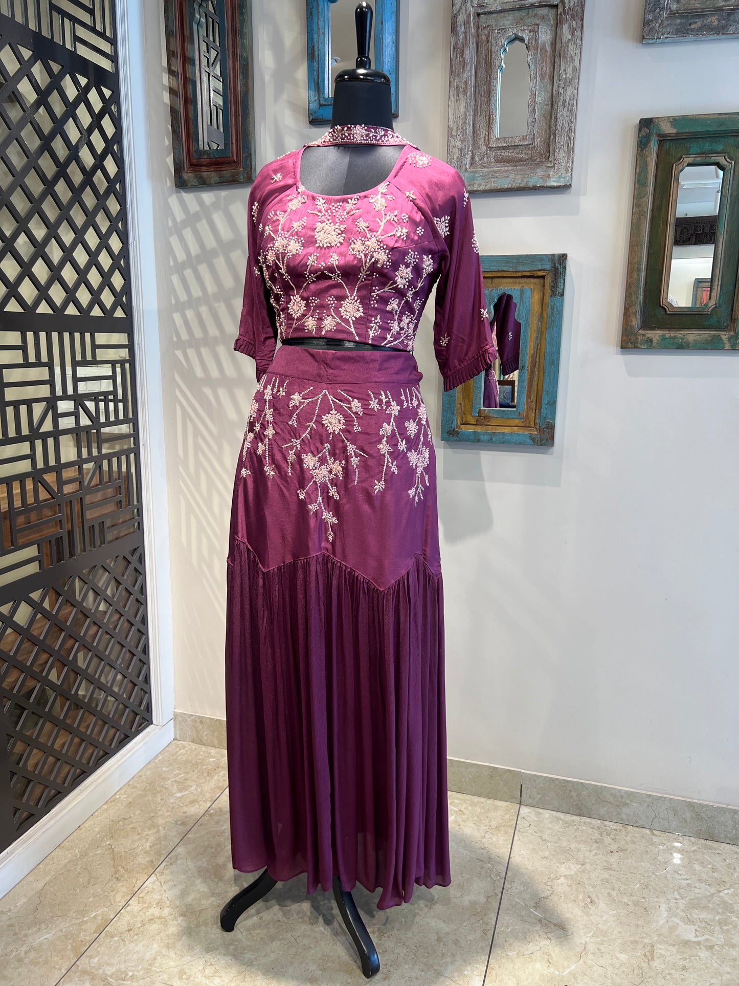 Wine Embellished Work Indo Western