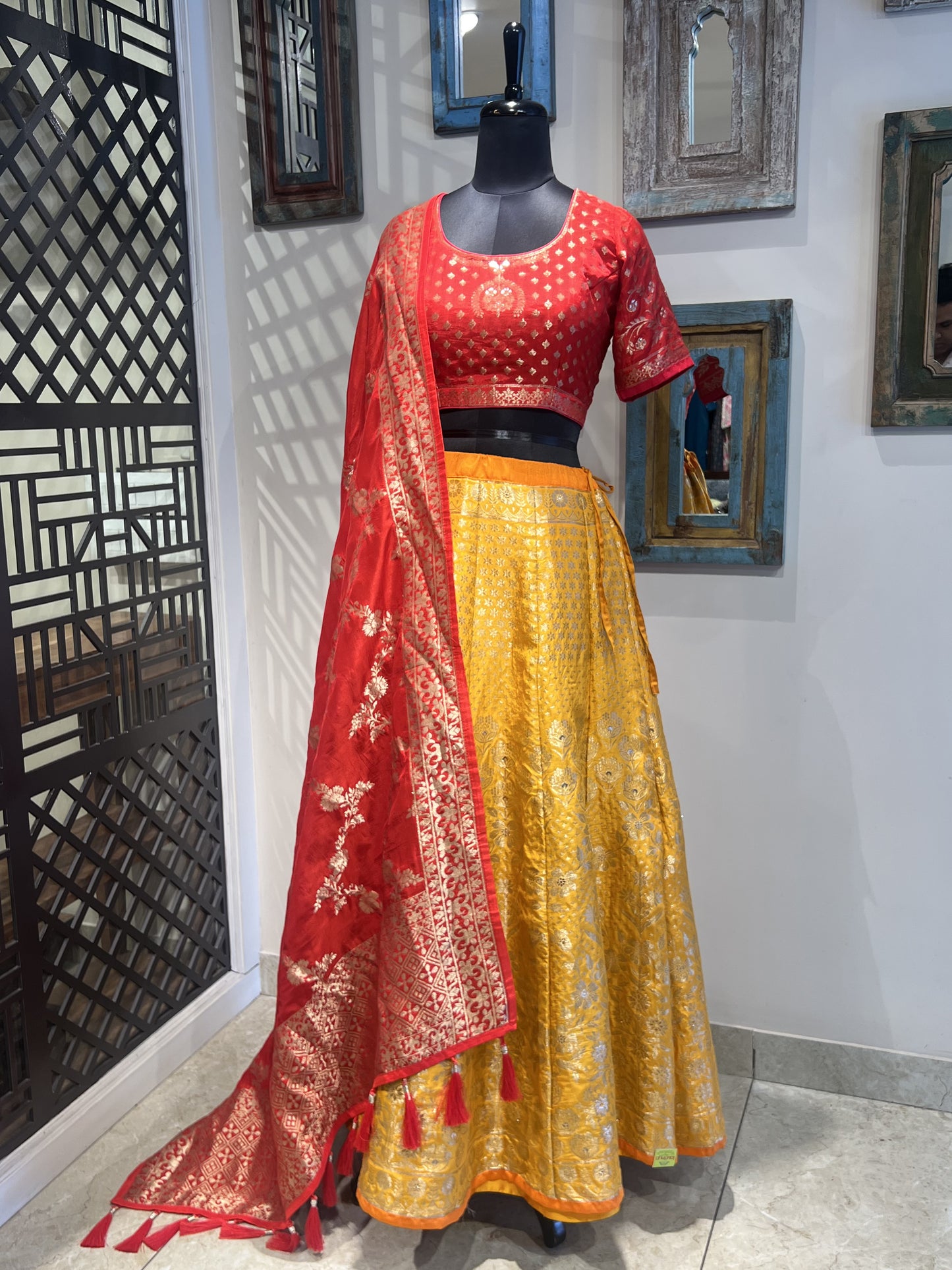 Yellow Banarsi Weaved Lehanga