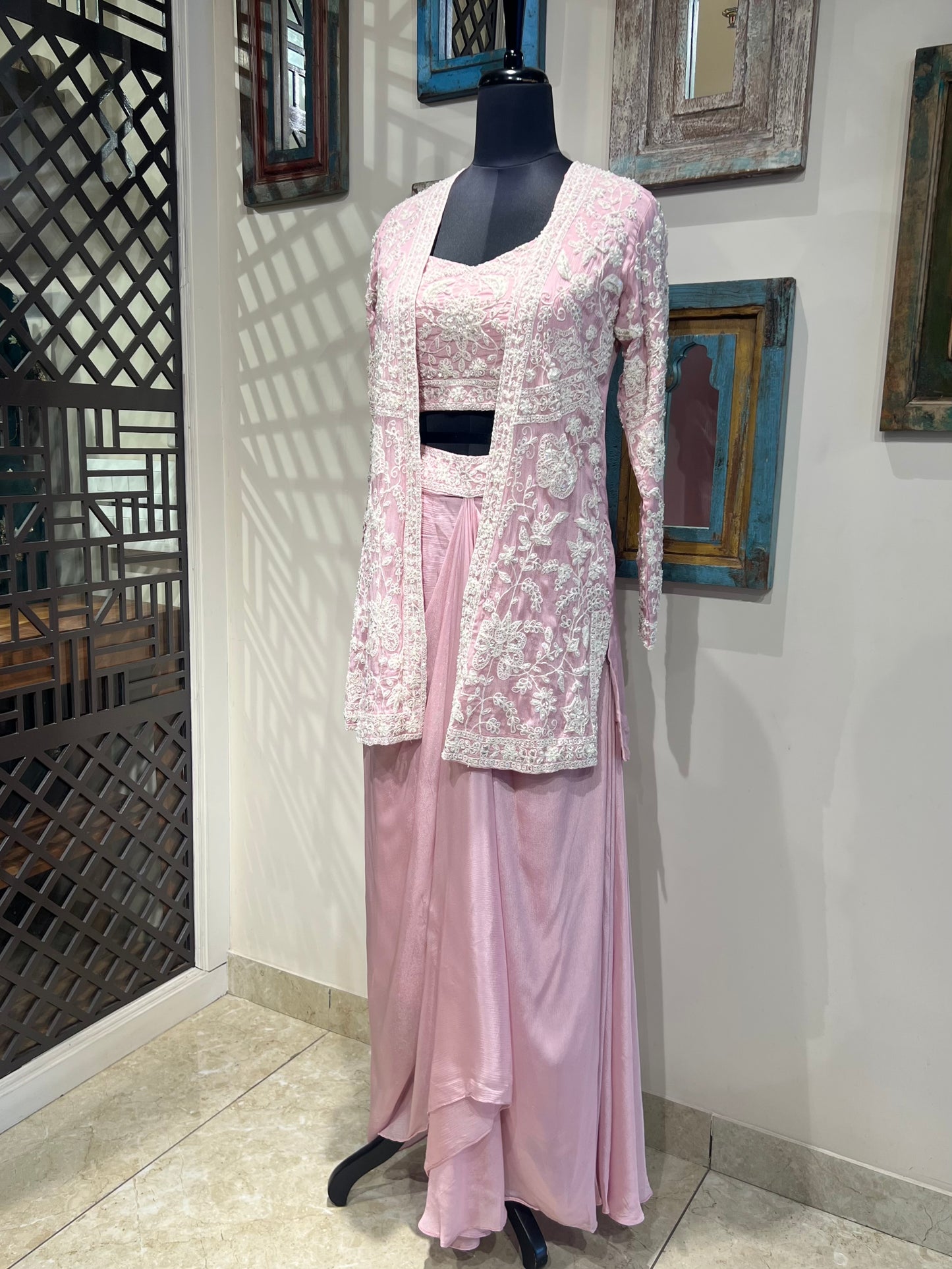 Baby Pink Embroidered Indo Western