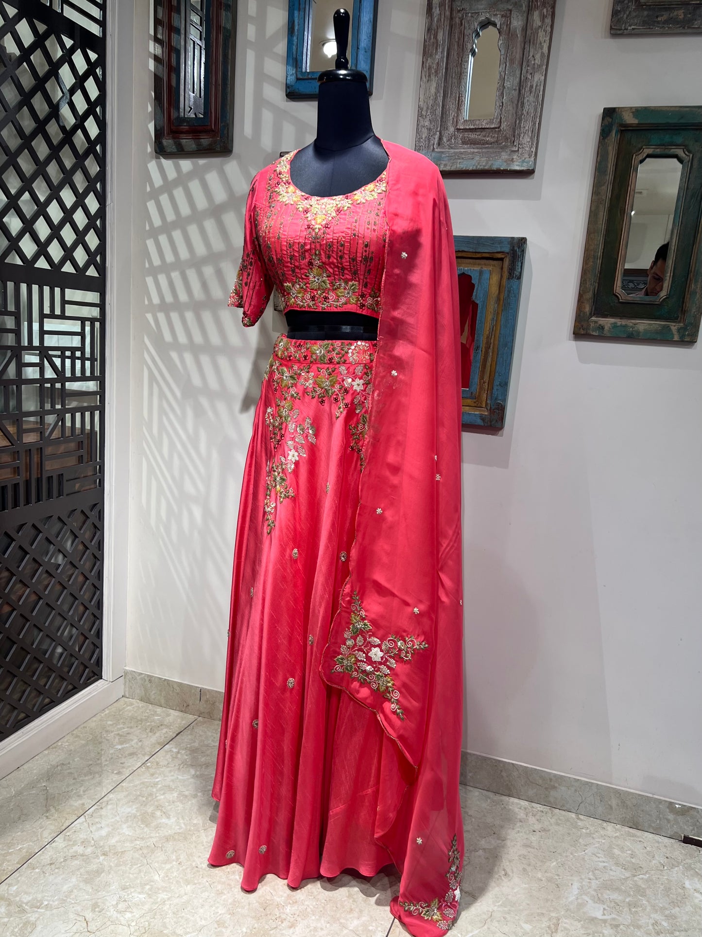Peach Embellished Hand Work Lehanga