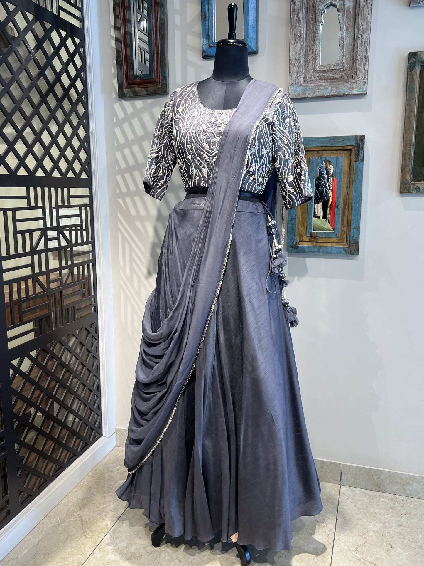Grey Drape Lehanga
