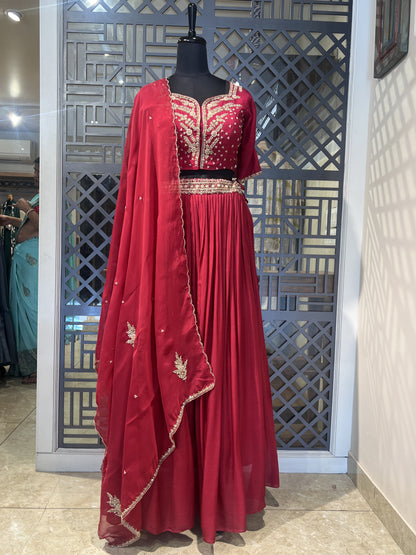 Maroon Hand Work Lehanga