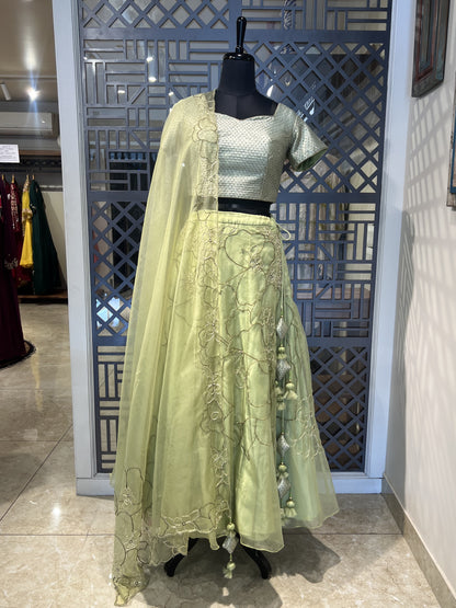 Green Hand Work Lehanga