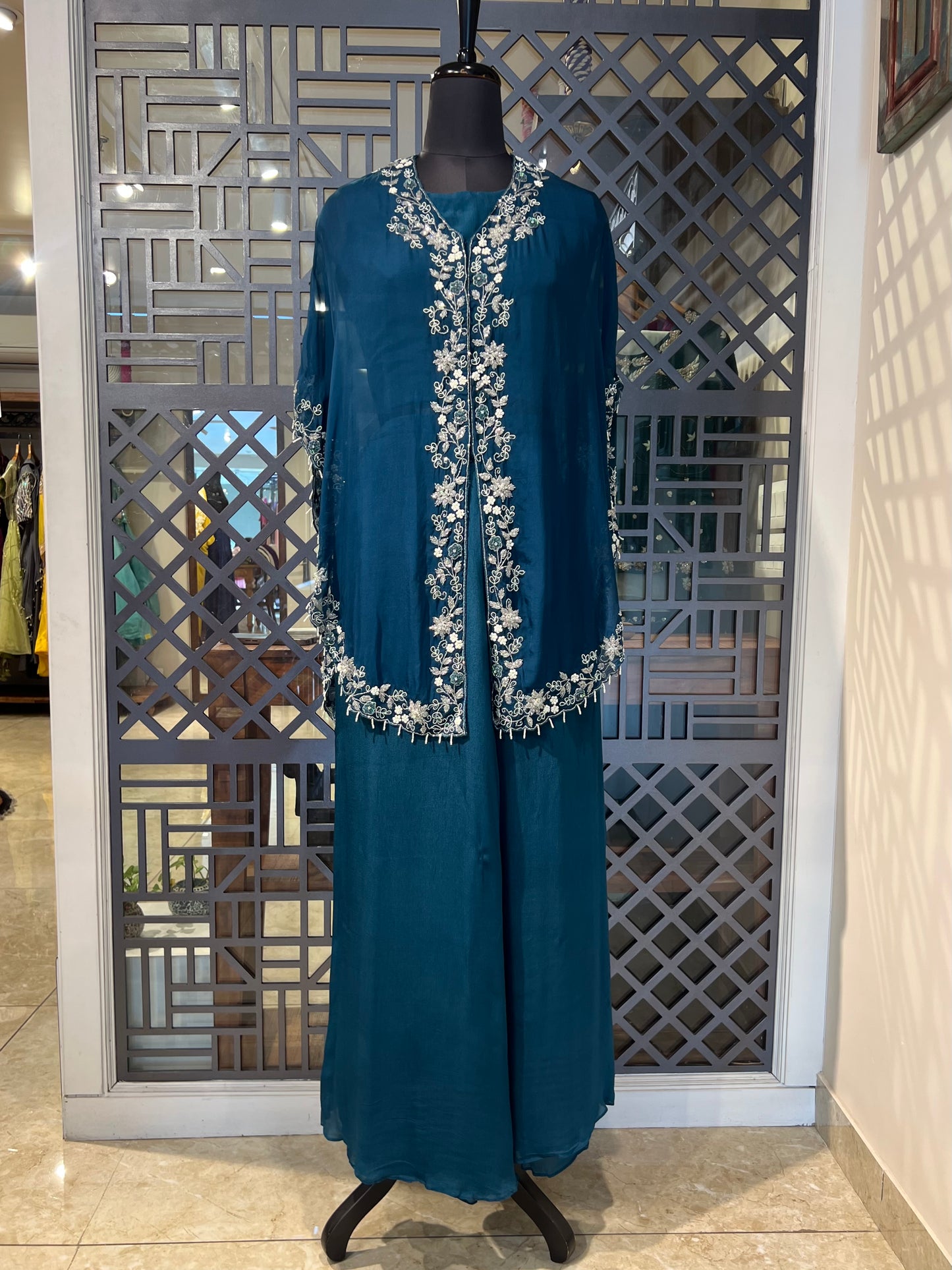 Blue Palazzo with Organza Cape