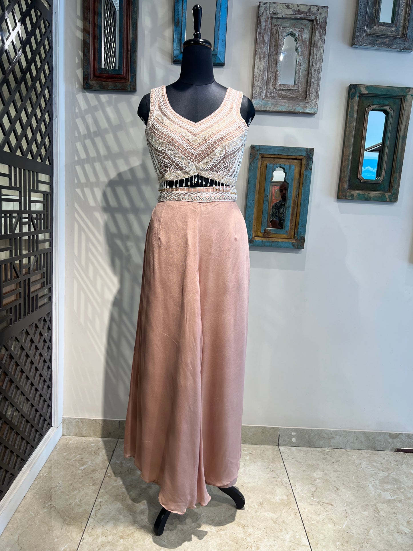 Peach Indo Western Embellished with Pearl and Sequence Work