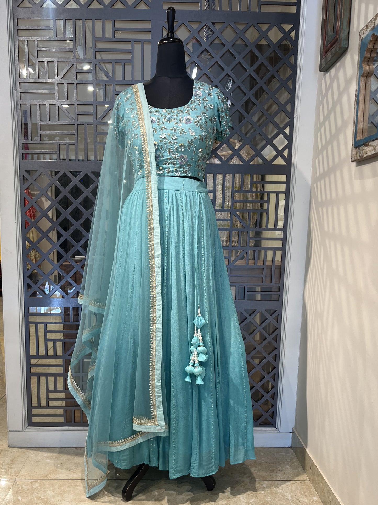 Blue Sequence Work Lehanga