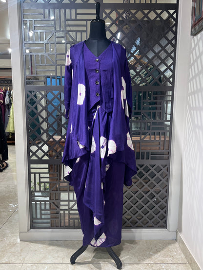 Purple Tie and Dye Pleated Skirt and Cape Indo Western