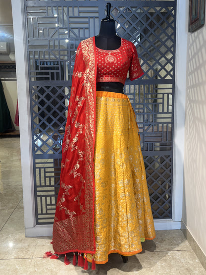 Yellow Banarsi Weaved Lehanga