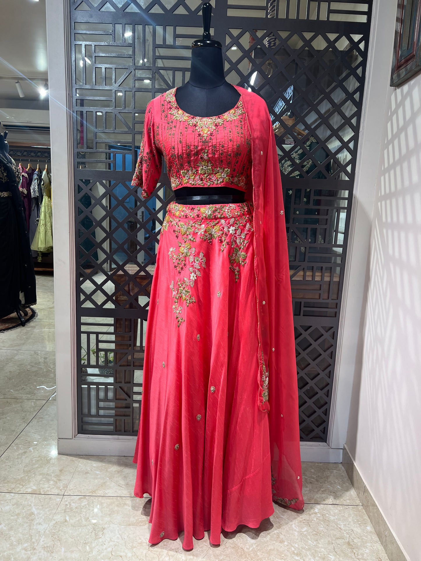 Peach Embellished Hand Work Lehanga