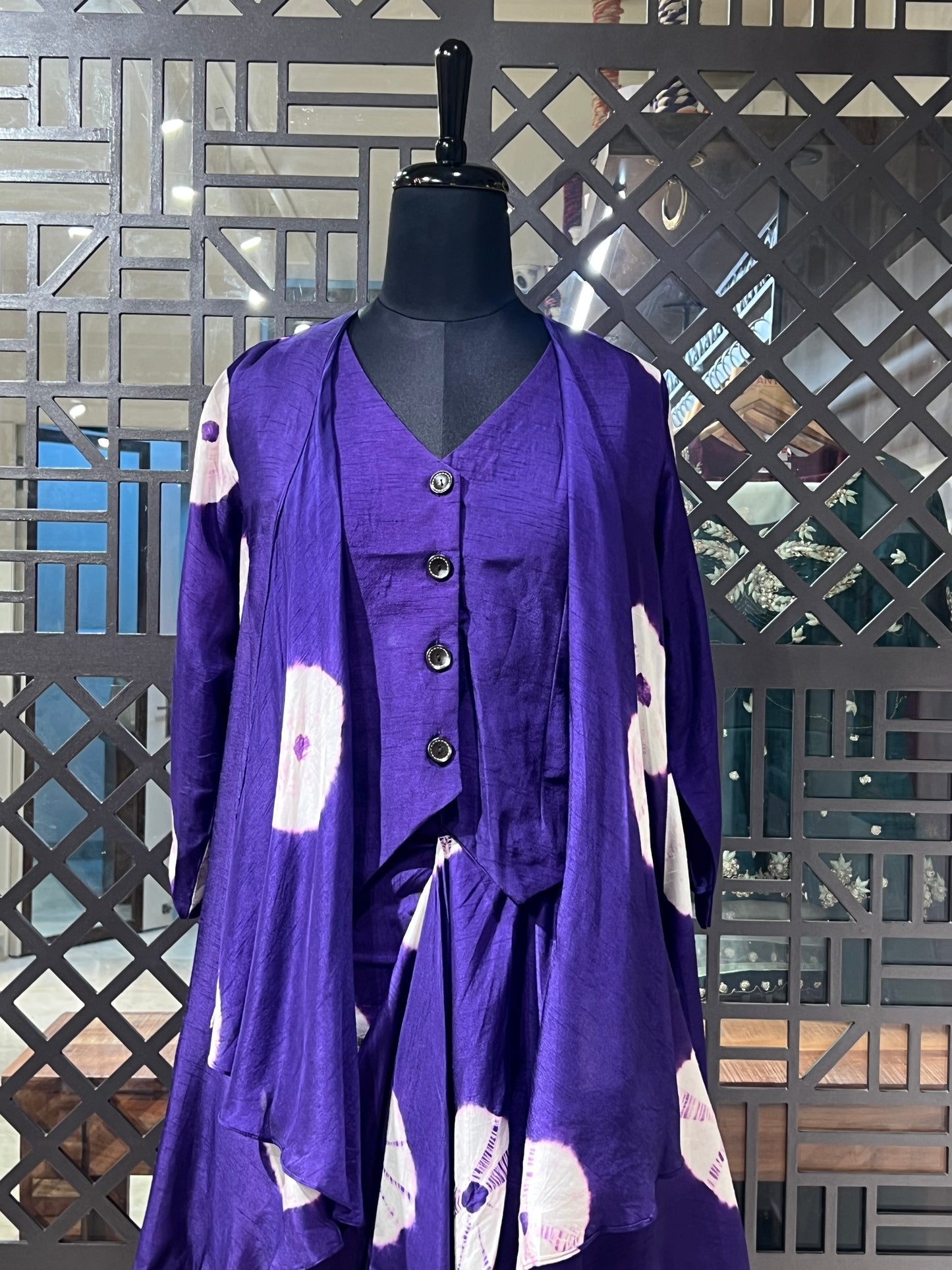 Purple Tie and Dye Pleated Skirt and Cape Indo Western