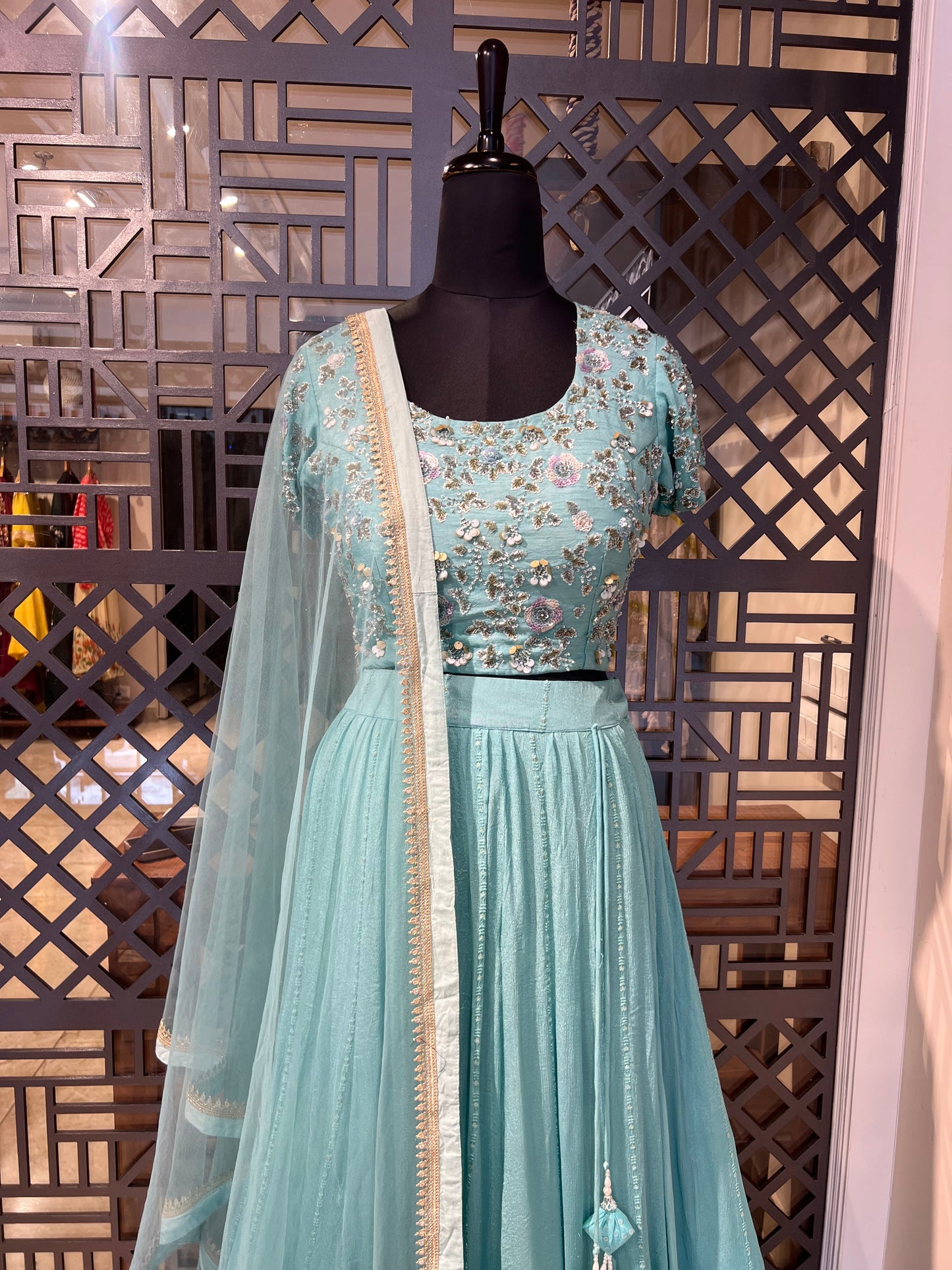 Blue Sequence Work Lehanga