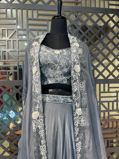 Grey Skirt with Cape Set